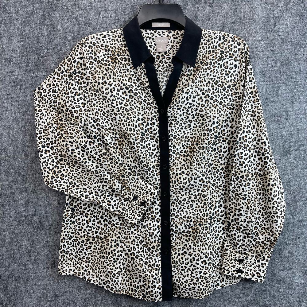 Chico's Women Blouse Size 8/10 Leopard‎ Animal Print Long Sleeves